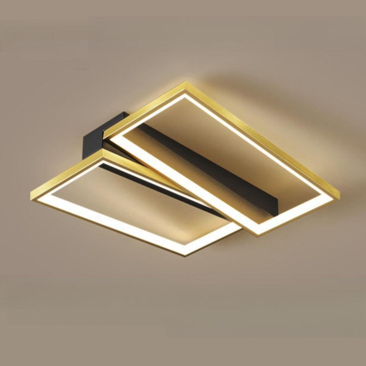 Bedroom Gold Rectangular Semi-Flush Mount Ceiling Light Image - 6