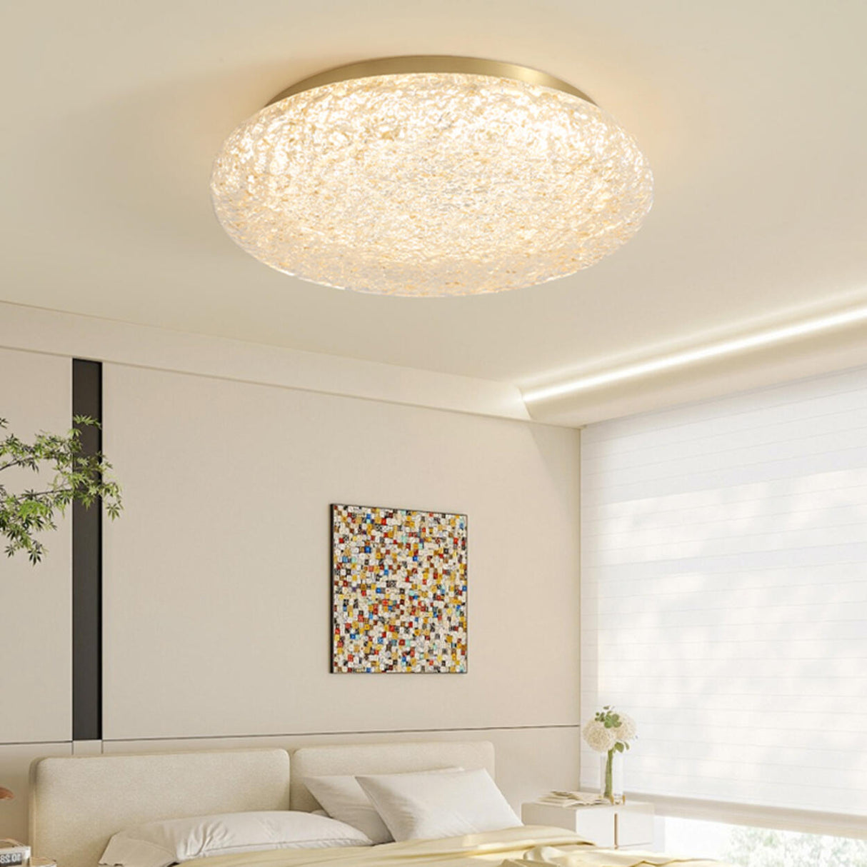 Bedroom Gold Resin Round Flush Mount Ceiling Light Image - 16