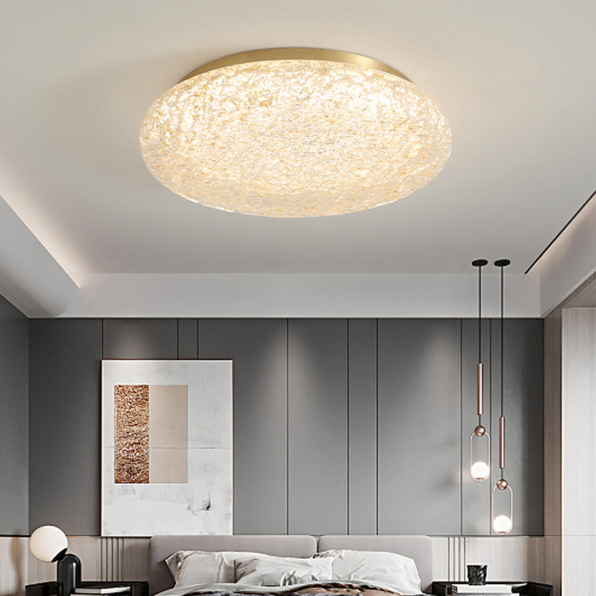 Bedroom Gold Resin Round Flush Mount Ceiling Light Image - 6