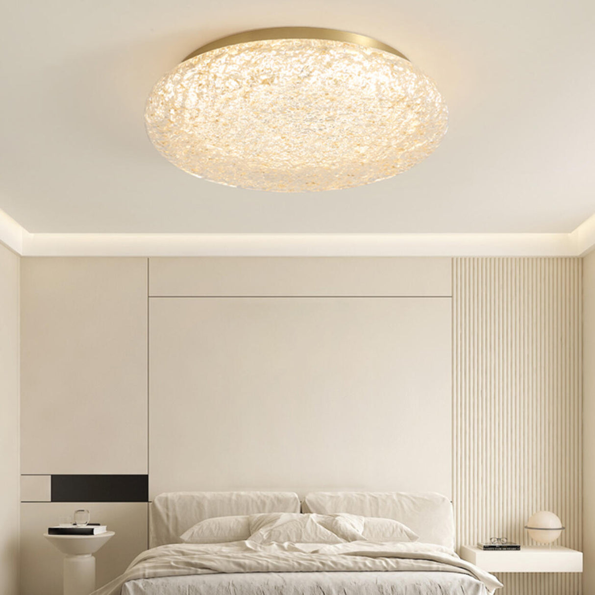 Bedroom Gold Resin Round Flush Mount Ceiling Light Image - 7