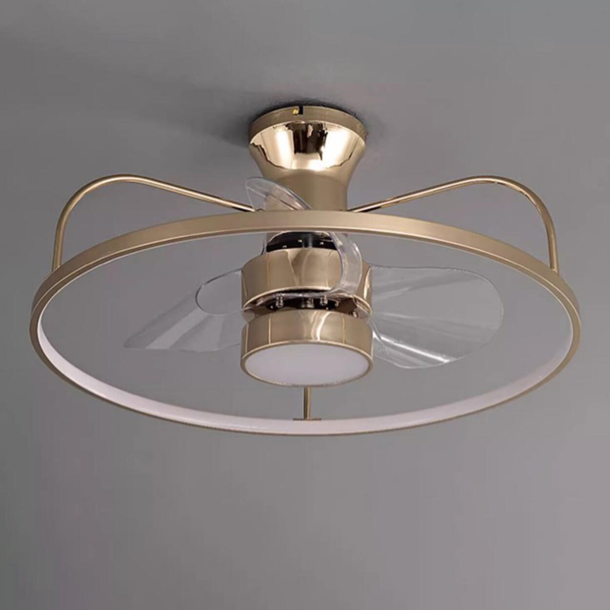 Bedroom Gold Ring Modern Metal Ceiling Fan with Light Image - 11