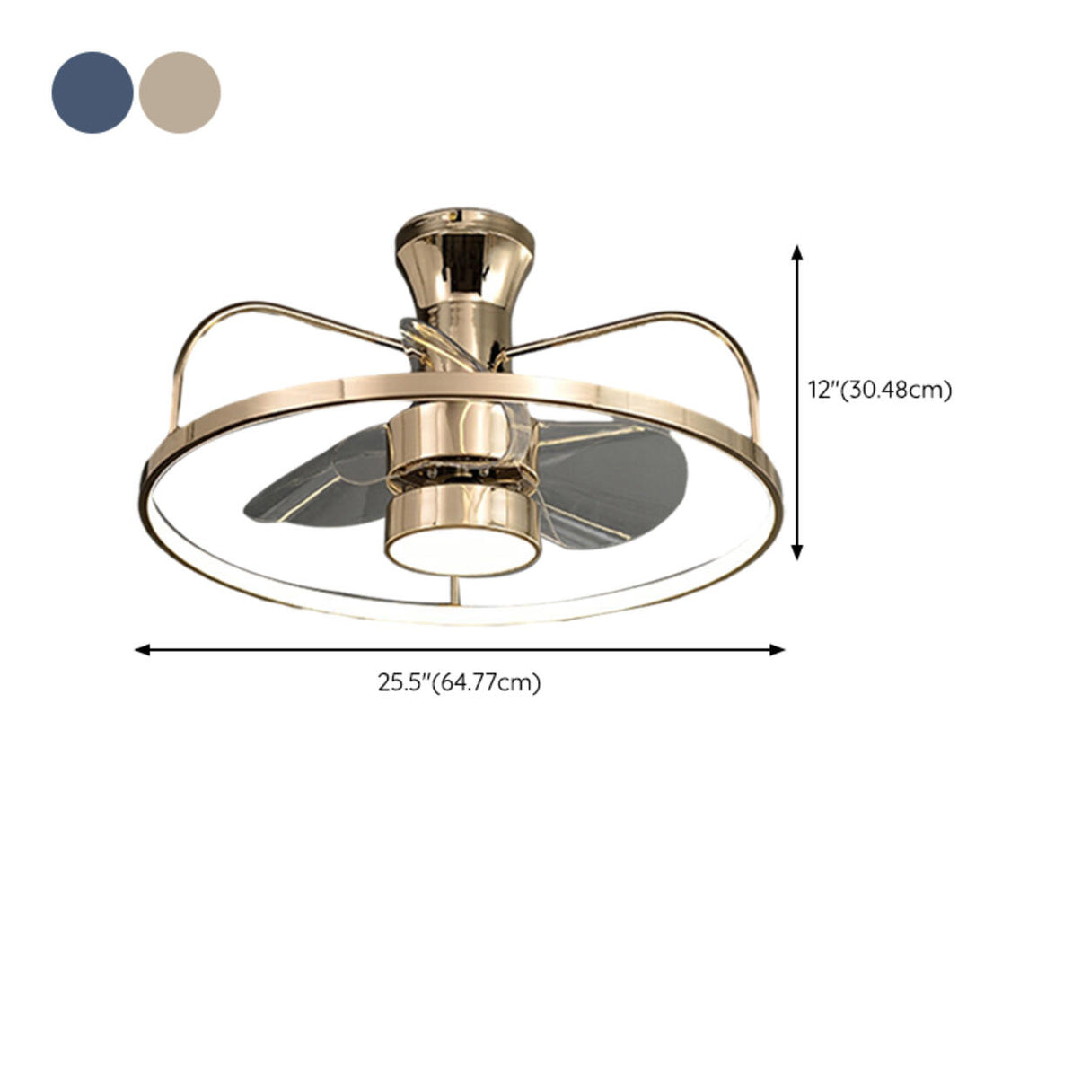 Bedroom Gold Ring Modern Metal Ceiling Fan with Light 