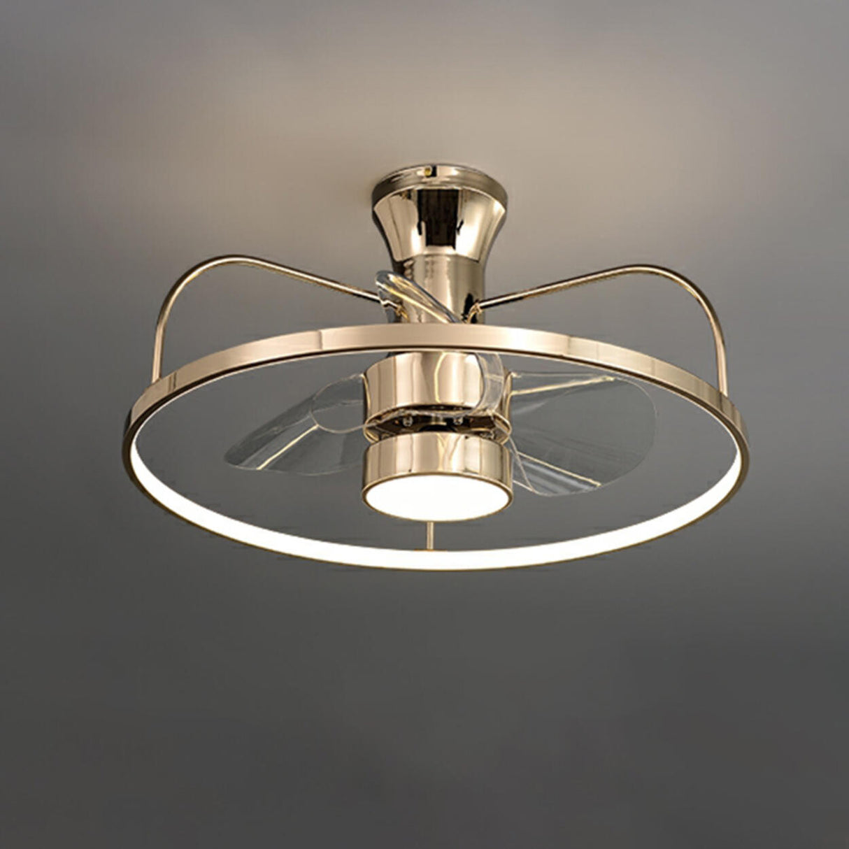 Bedroom Gold Ring Modern Metal Ceiling Fan with Light Image - 6