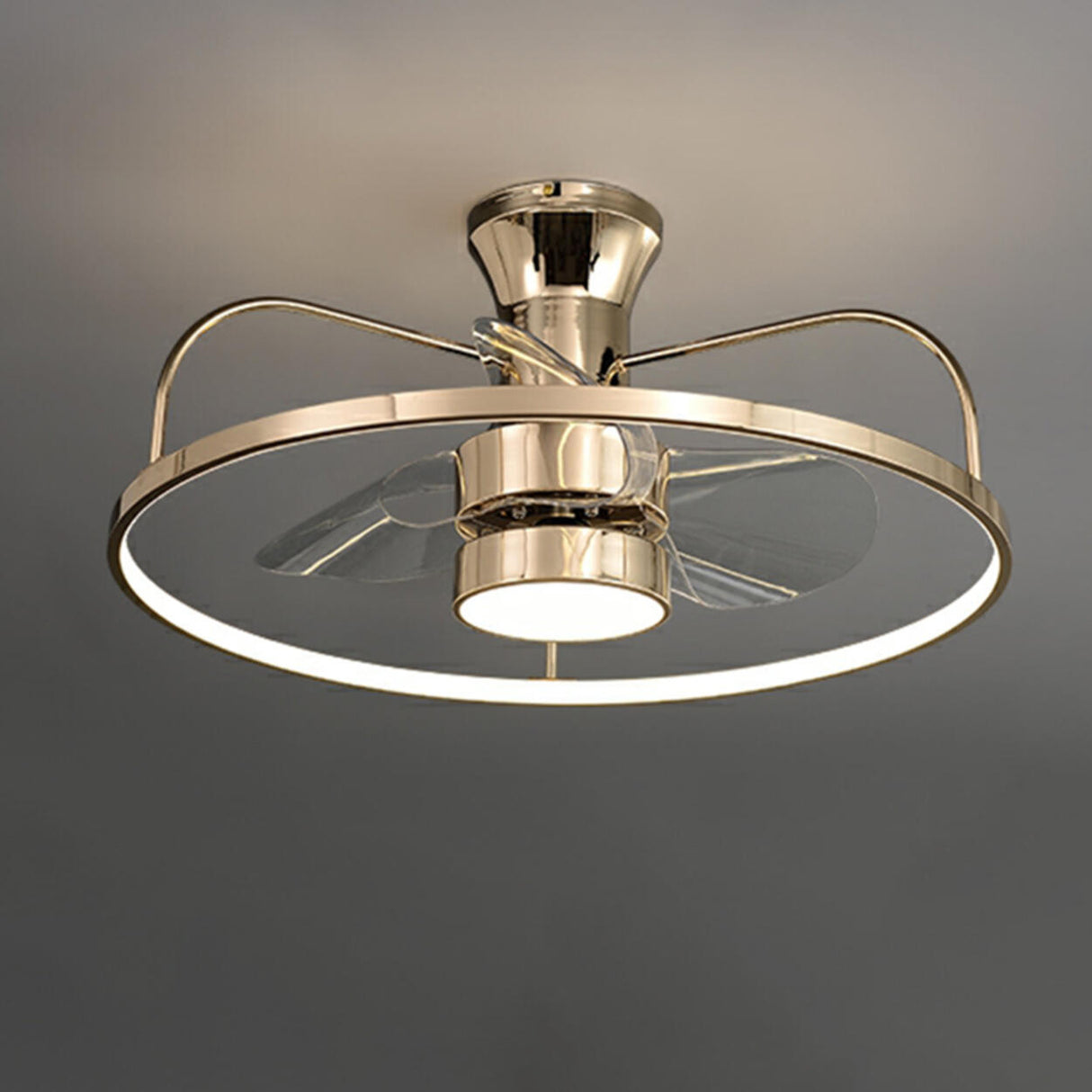 Bedroom Gold Ring Modern Metal Ceiling Fan with Light Image - 7