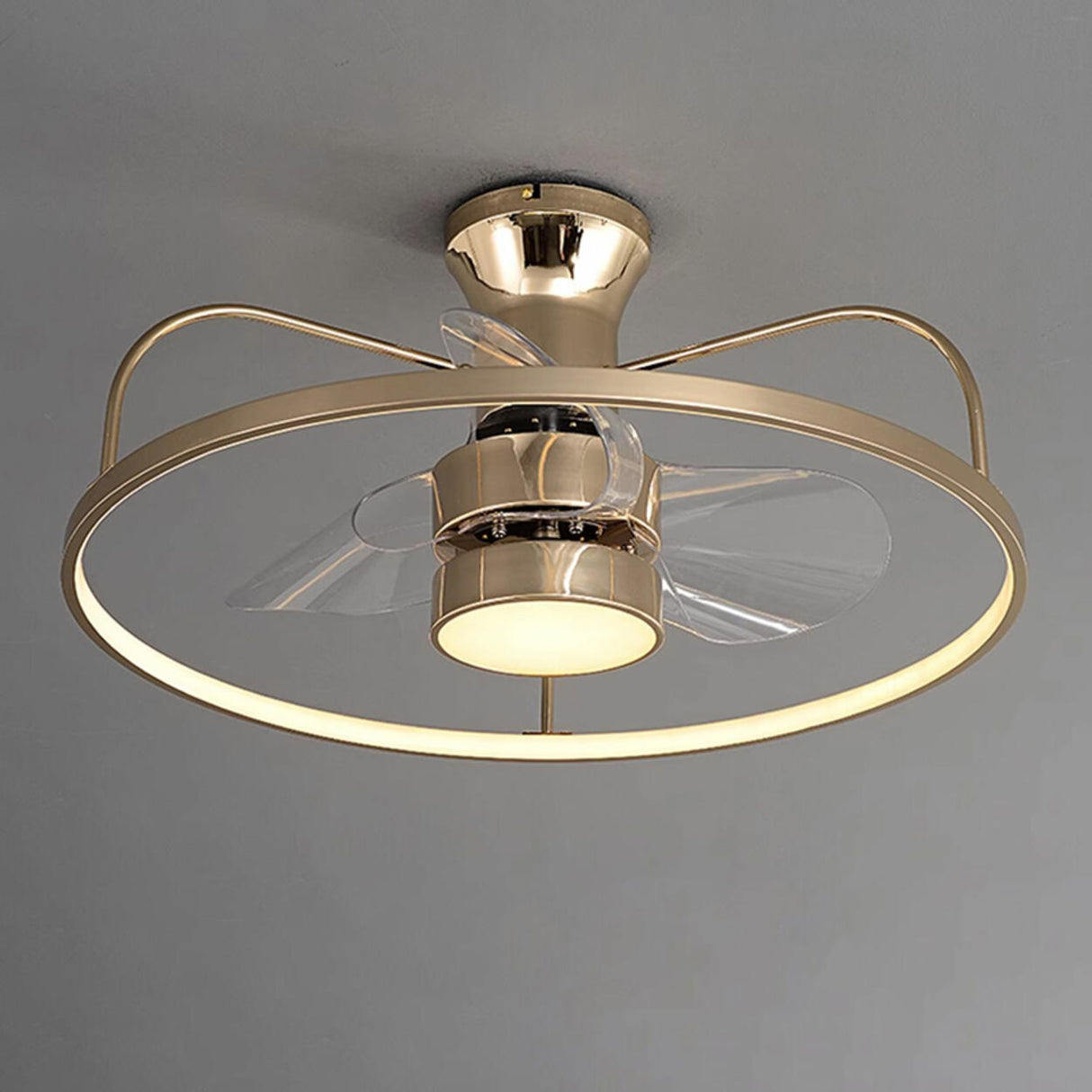 Bedroom Gold Ring Modern Metal Ceiling Fan with Light Image - 9