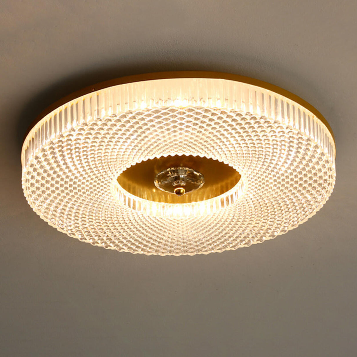 Bedroom Gold Round LED Flush Mount Ceiling Fixture Image - 11