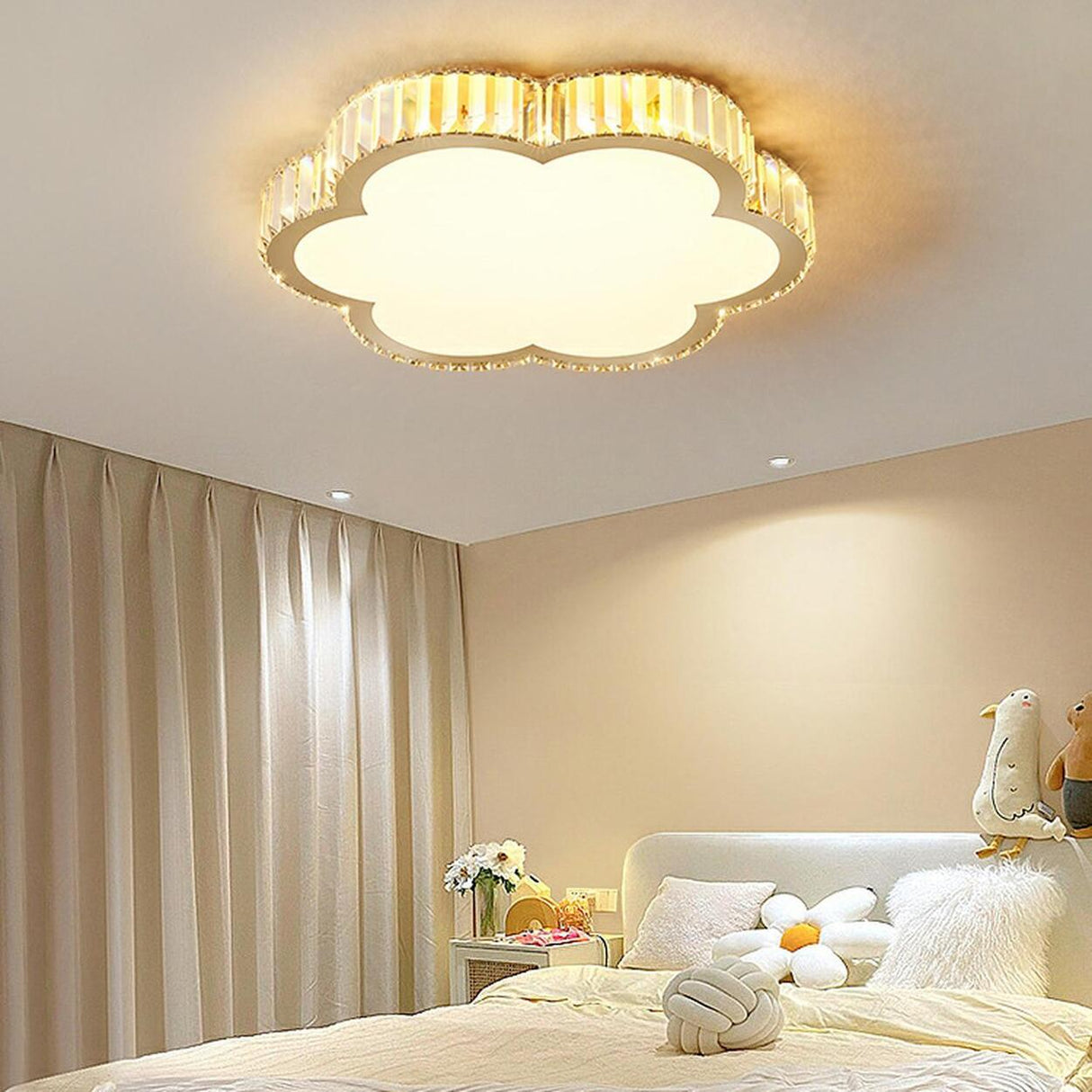 Bedroom Gold Square Crystal Flush Mount Ceiling Light Image - 6