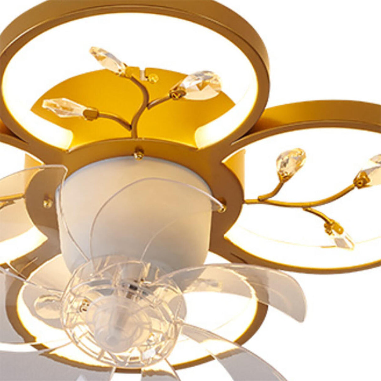 Bedroom Golden Flower Branches Decor Ceiling Fan Light Image - 10