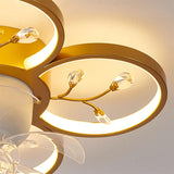 Bedroom Golden Flower Branches Decor Ceiling Fan Light Image - 12