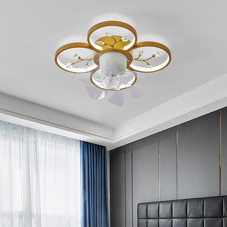 Bedroom Golden Flower Branches Decor Ceiling Fan Light Image - 2