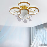 Bedroom Golden Flower Branches Decor Ceiling Fan Light Image - 3