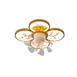 Bedroom Golden Flower Branches Decor Ceiling Fan Light Image - 5