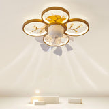 Bedroom Golden Flower Branches Decor Ceiling Fan Light Image - 6