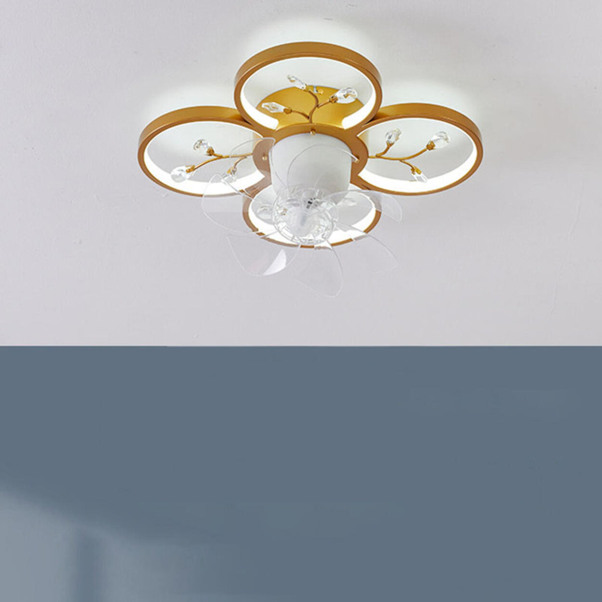 Bedroom Golden Flower Branches Decor Ceiling Fan Light Image - 7