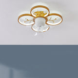 Bedroom Golden Flower Branches Decor Ceiling Fan Light Image - 7