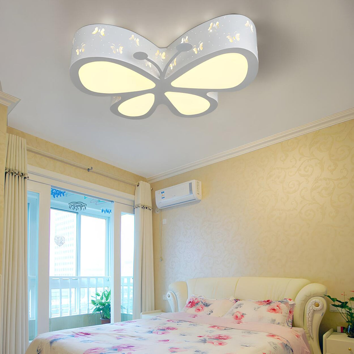 Bedroom Green Butterfly LED Flush Mount Ceiling Light Image - 4