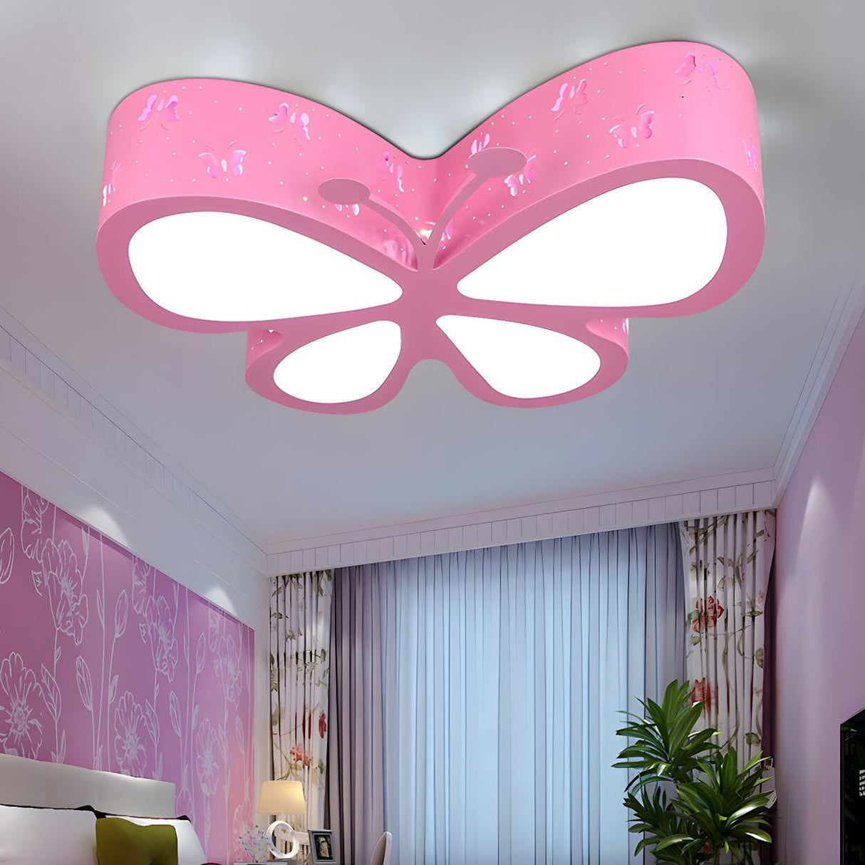 Bedroom Green Butterfly LED Flush Mount Ceiling Light Image - 9