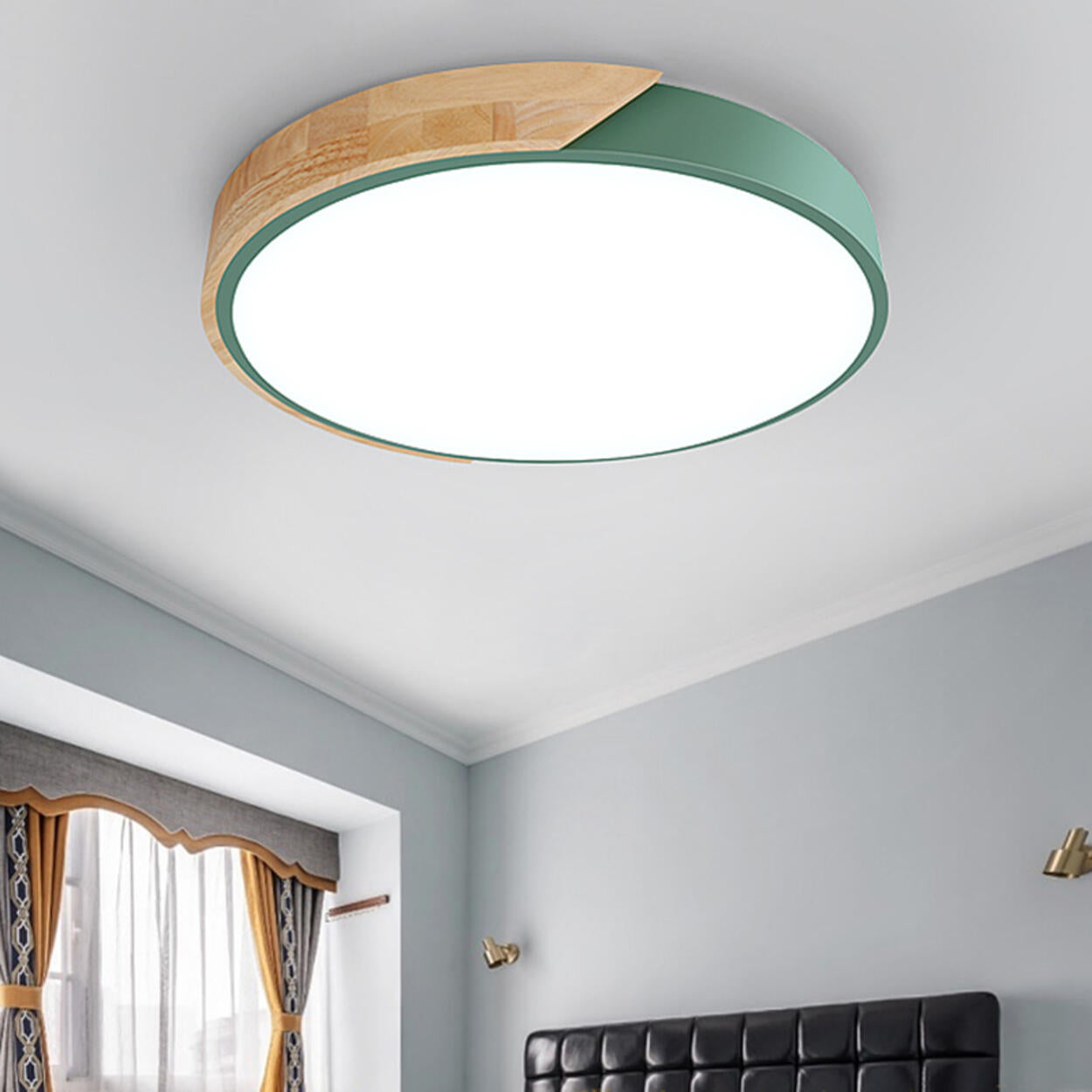 Bedroom Green Circular LED Flush Mount Ceiling Light Image - 1