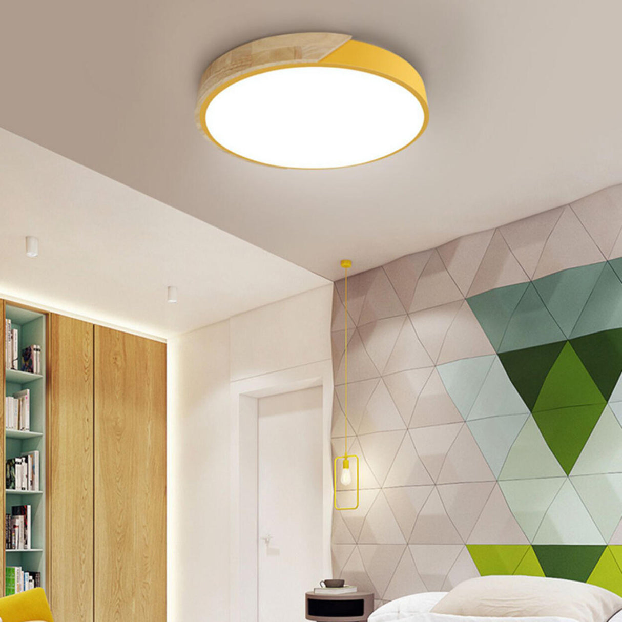 Bedroom Green Circular LED Flush Mount Ceiling Light Image - 26