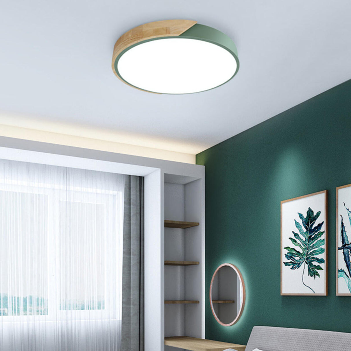 Bedroom Green Circular LED Flush Mount Ceiling Light Image - 6