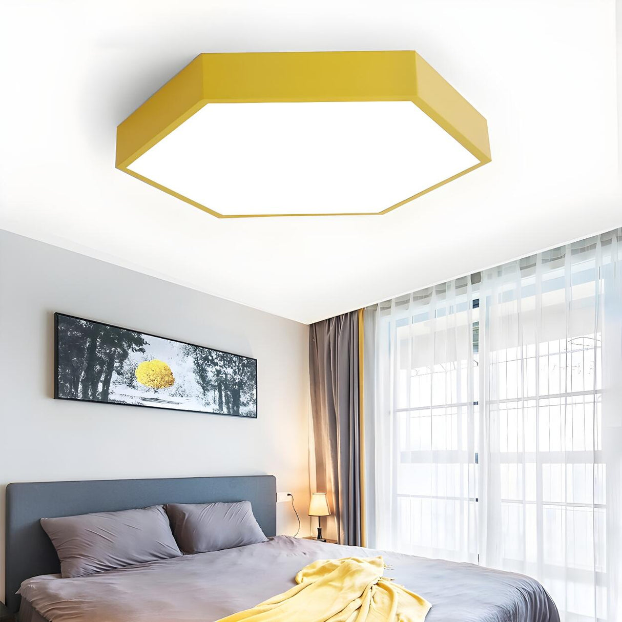 Bedroom Green Hexagon LED Flush Mount Ceiling Light Image - 3