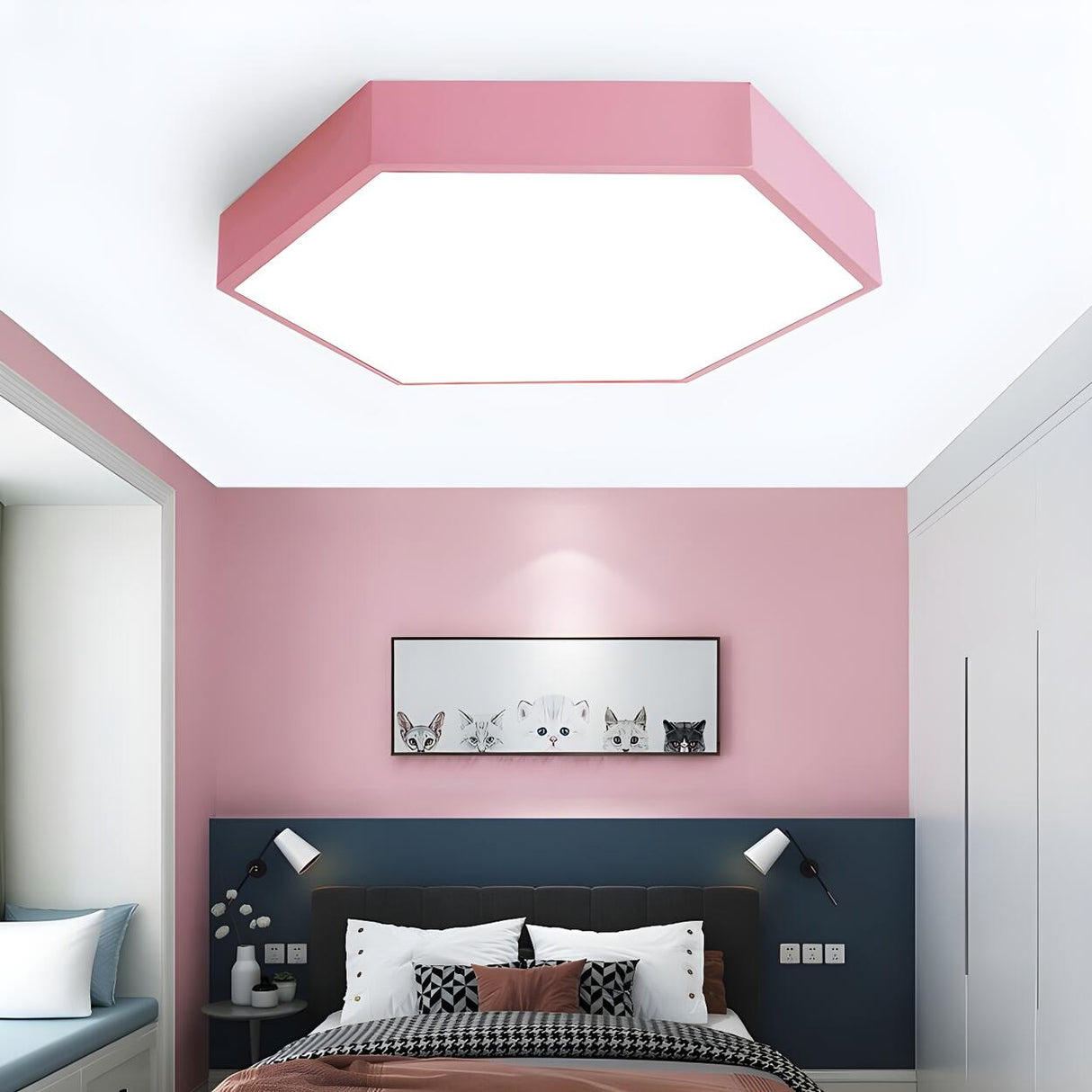 Bedroom Green Hexagon LED Flush Mount Ceiling Light Image - 6