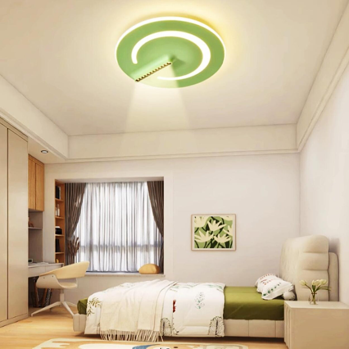 Bedroom Green Metal Circle Flush Mount Ceiling Light Image - 1