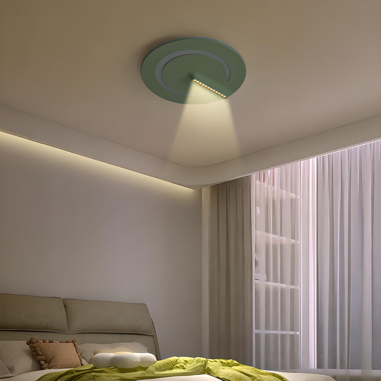 Bedroom Green Metal Circle Flush Mount Ceiling Light Image - 3