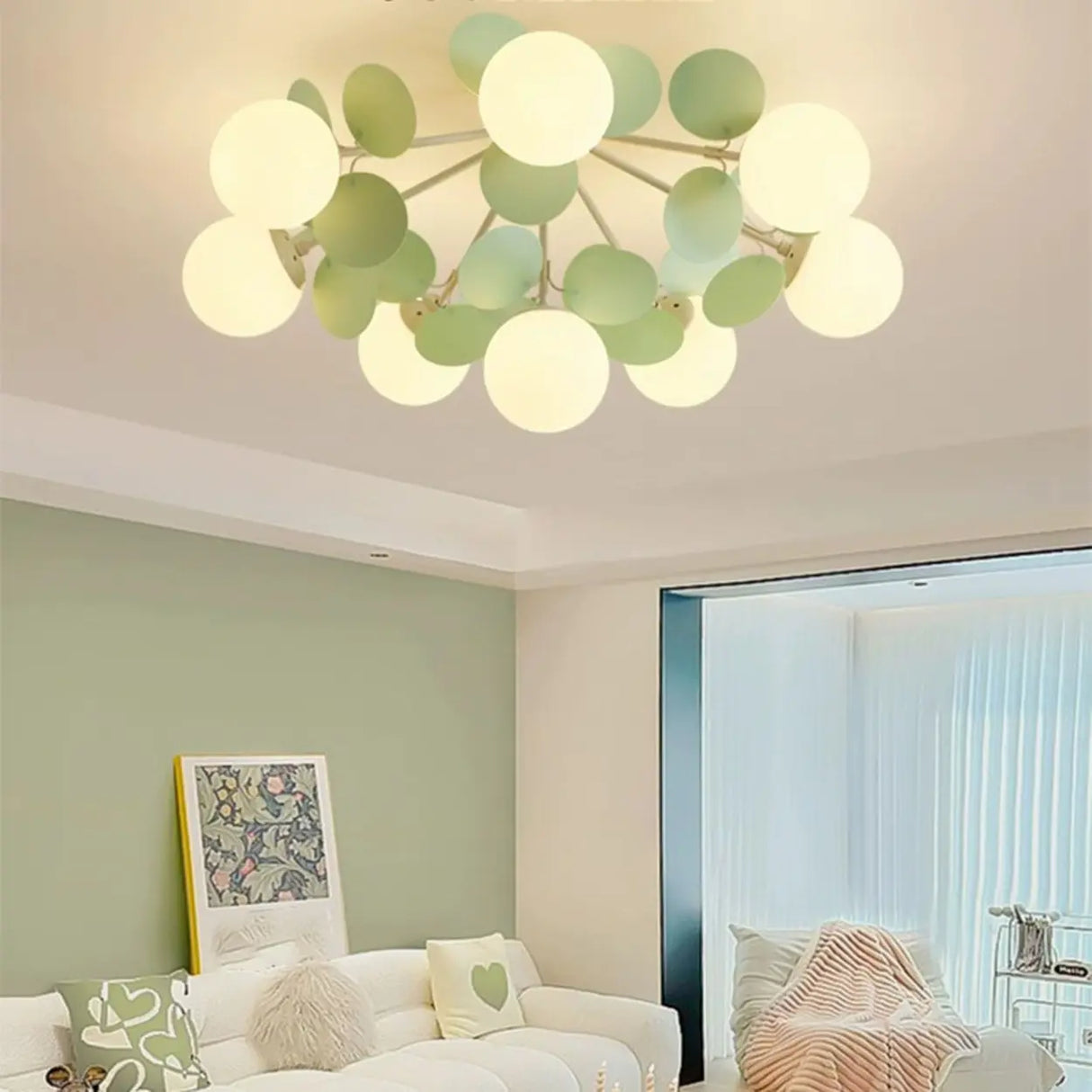 Bedroom Green Multi-Globe Glass Semi-Flush Mount Light Image - 1