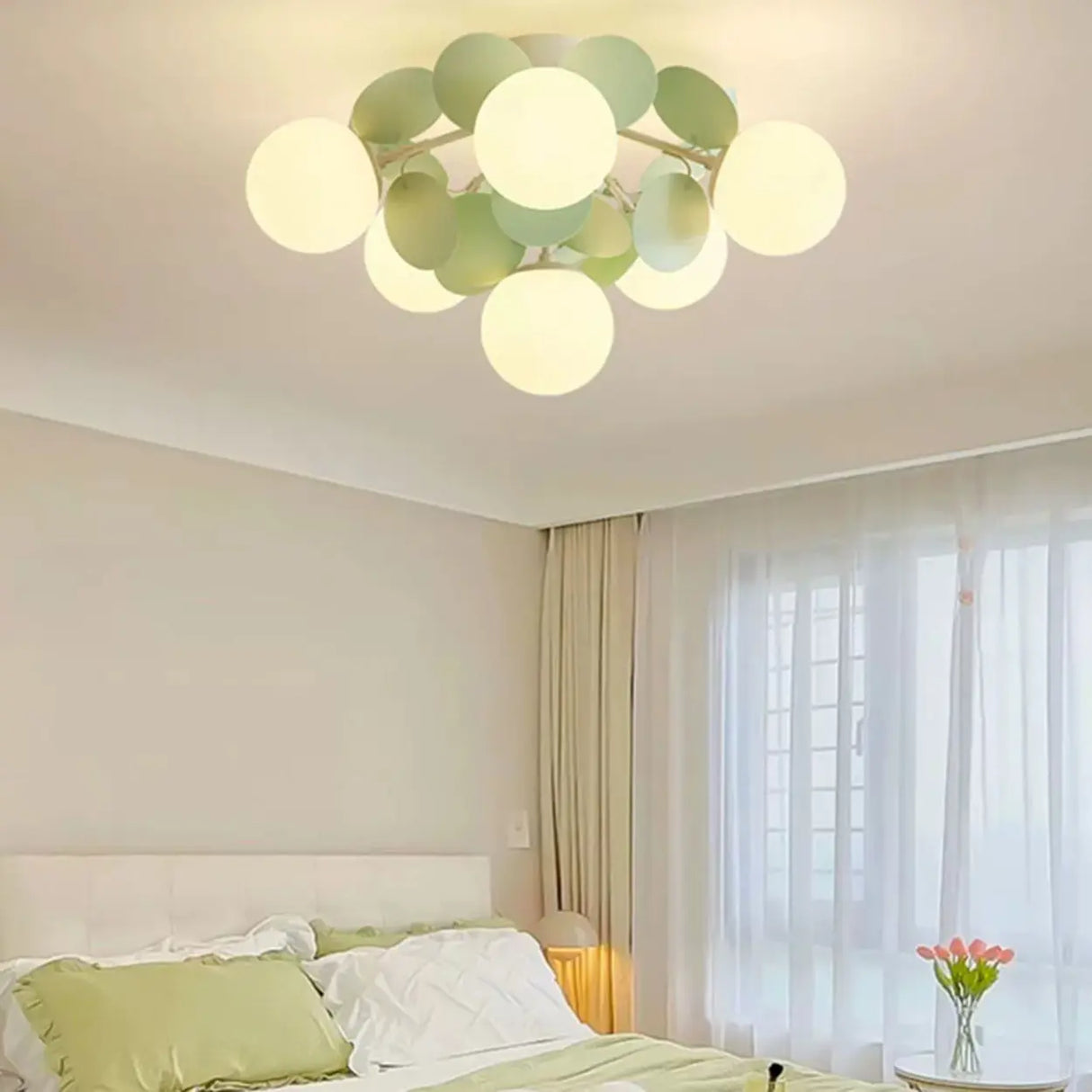 Bedroom Green Multi-Globe Glass Semi-Flush Mount Light Image - 6