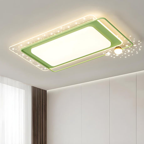 Bedroom Green Rectangular Flush Mount Ceiling Light Image - 1