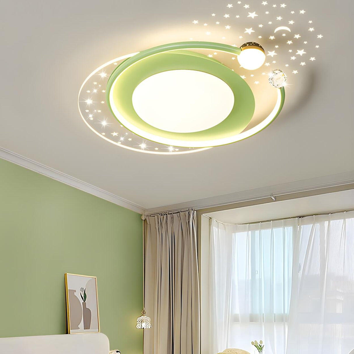 Bedroom Green Rectangular Flush Mount Ceiling Light Image - 7