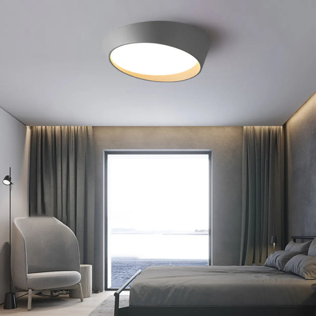 Bedroom Grey Truncated Cone Flush Mount Ceiling Light Image - 17