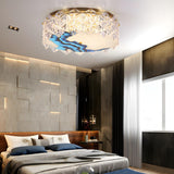 Bedroom Hand-Painted Drum Crystal LED Flush Mount Light Image - 2