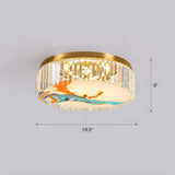 Bedroom Hand-Painted Drum Crystal LED Flush Mount Light Image - 8