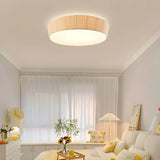 Bedroom Ivory Fabric Drum Flush Mount Ceiling Light Image - 2