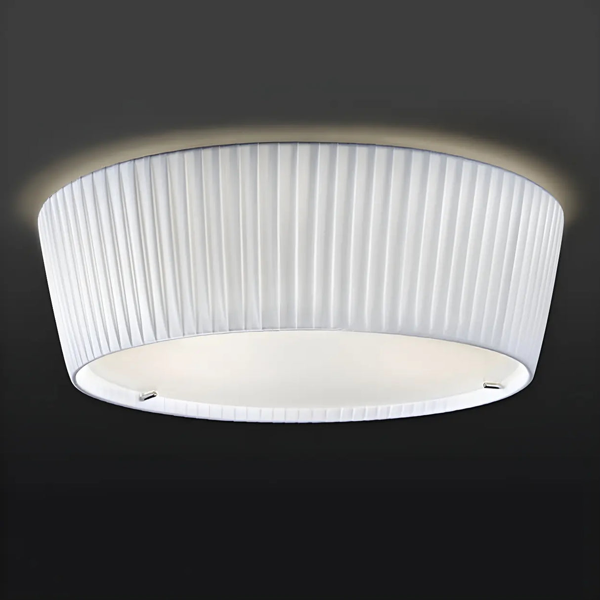 Bedroom Ivory Fabric Drum Flush Mount Ceiling Light Image - 7