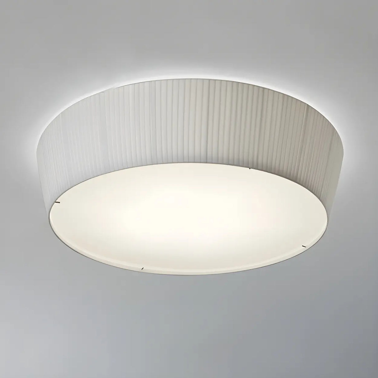 Bedroom Ivory Fabric Drum Flush Mount Ceiling Light Image - 8