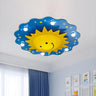 Bedroom Large Cartoon Sun Wooden Flush Mount Light Image - 1