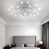 Bedroom Large Silver Starburst Semi-Flush Mount Light Image - 1