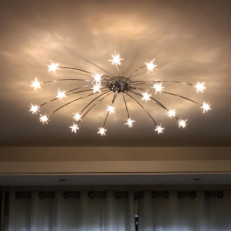 Bedroom Large Silver Starburst Semi-Flush Mount Light Image - 2