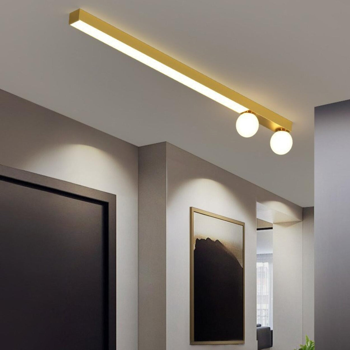 Bedroom Linear Strip Gold Flush Mount Ceiling Light Image - 4