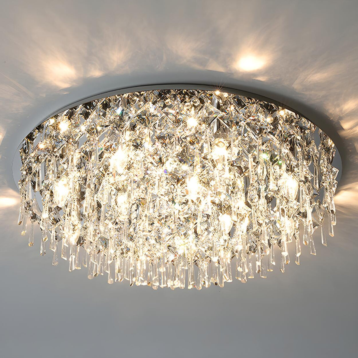 Bedroom Luxury Silver Crystal Flush Mount Ceiling Light Image - 11