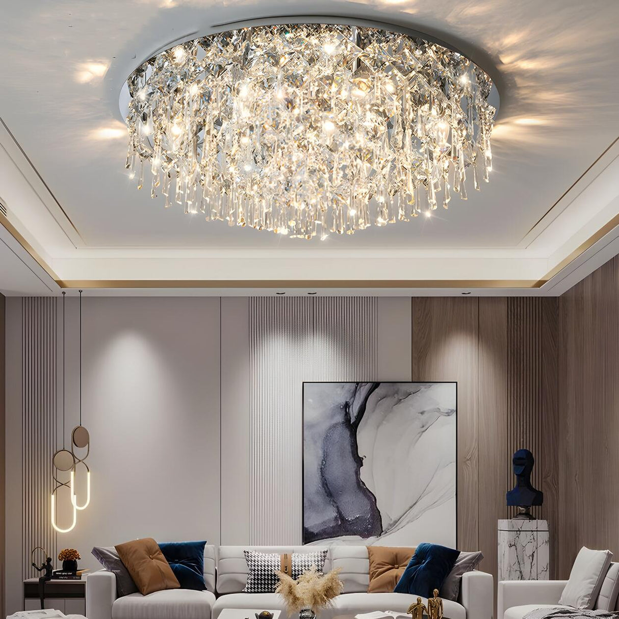 Bedroom Luxury Silver Crystal Flush Mount Ceiling Light Image - 13