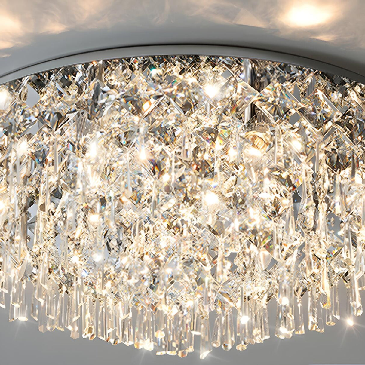 Bedroom Luxury Silver Crystal Flush Mount Ceiling Light Image - 9