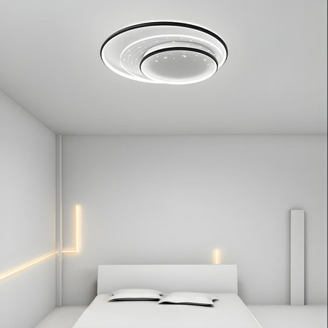 Bedroom Medium Black Round LED Flush Mount Ceiling Lamp Image - 1