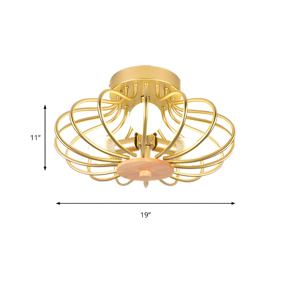 Bedroom Melon Wire Frame Gold Flush Mount Light 3-Light Image - 4