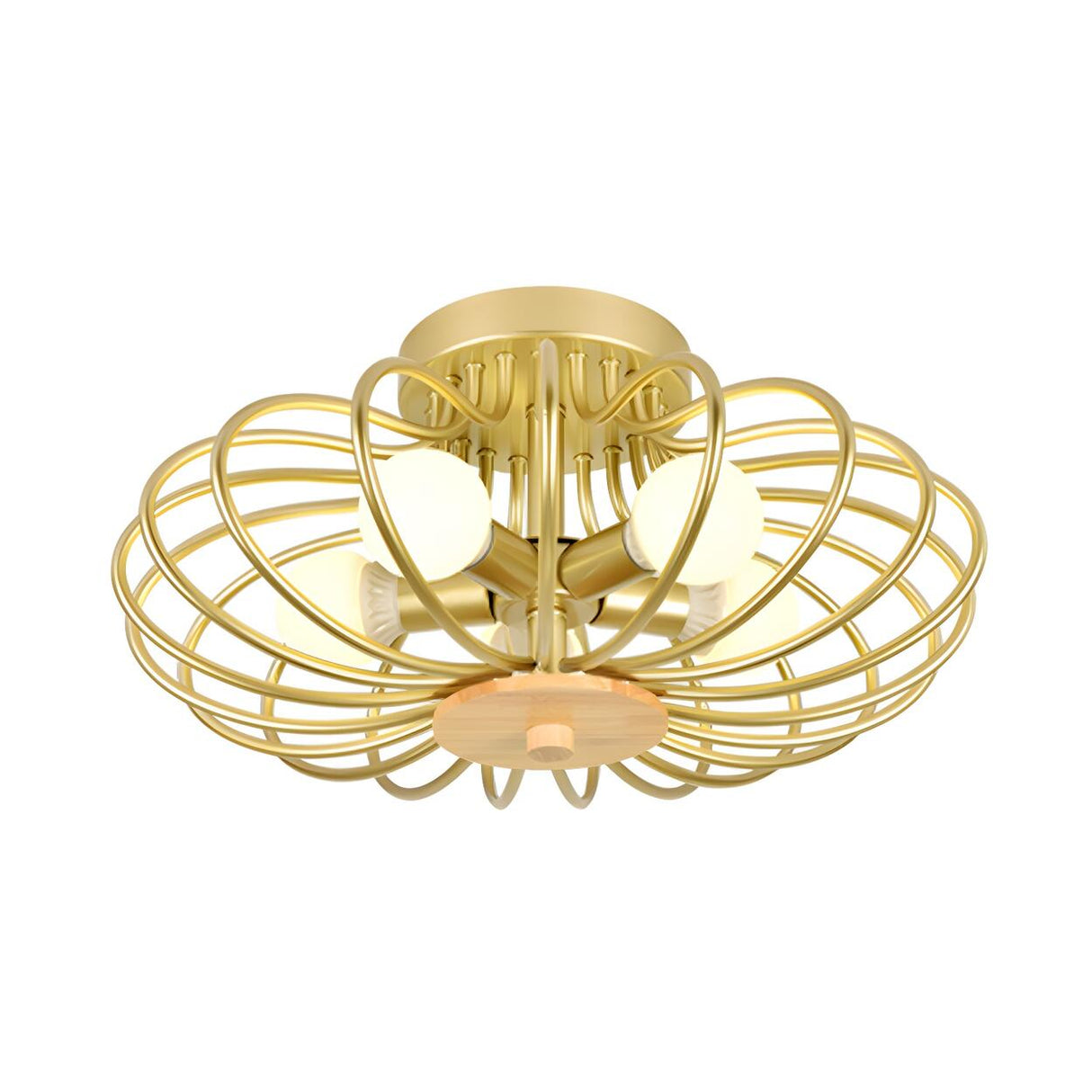 Bedroom Melon Wire Frame Gold Flush Mount Light 3-Light Image - 6