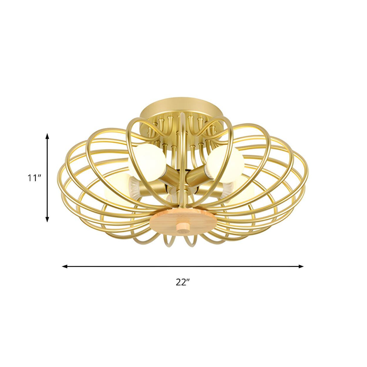 Bedroom Melon Wire Frame Gold Flush Mount Light 3-Light Image - 7