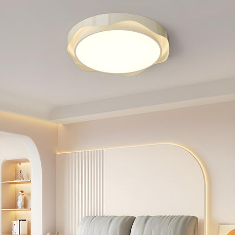 Bedroom Milk Cocoa Resin Round Wave Flush Mount Light Image - 1